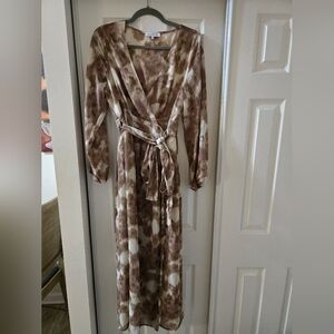 Jacqui E Brown and Cream Tye Dye Dress